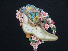SHOOP&MATHEWS WAUSEON OHIO ADVERTISING DIECUT SHOE W/BLUEBIRDS AND FLOWERS RARE