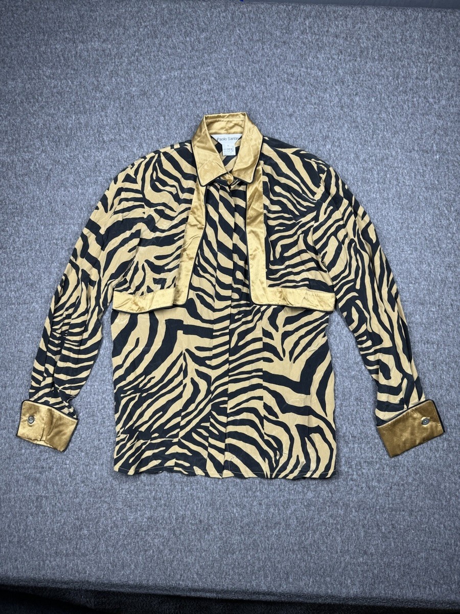 Paolo Santini Silk Button Down Womens 8 Animal Print | eBay