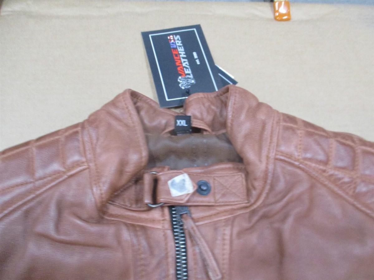 Vance Leathers Mens XXL Austin Brown Cafe Racer Waxed Lambskin