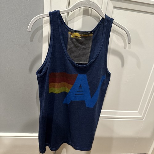 NWOT~Aviator Nation~Wide Straps~LOGO~Made in USA~Navy Blue Tank Top Size S