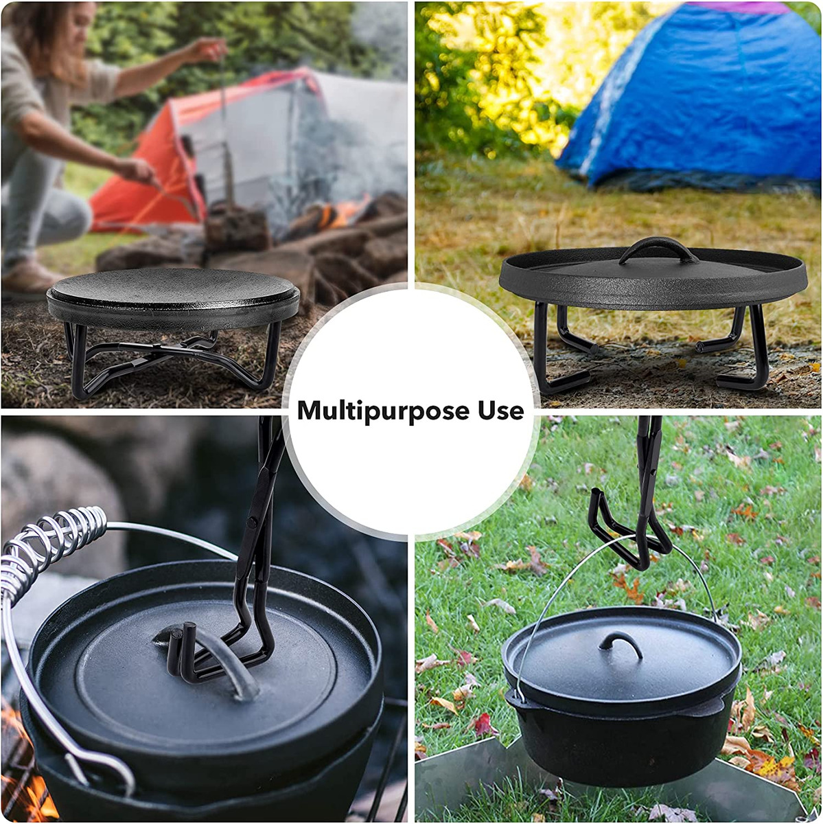 Cast Iron Camp Dutch Oven Lid Stand, 4-In-1 Folding Pot Stand/Camp