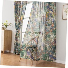 Vintage Painting Floral Semi-Sheer Curtains Linen 52"W x 96"L Pack of 2 Green
