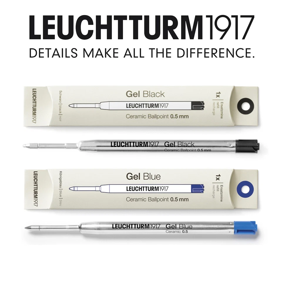 Leuchtturm1917 Gel Refills for Drehgriffel Nr.1 - BLACK or BLUE - 0.5mm