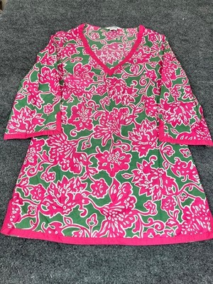 Boden Pink Green Floral Cover Up Lightweight Boho Beach Pool V Neck Cotton Size4