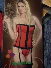 Red Over-Bust Corset Top with Garter - Stylish Lace Trim