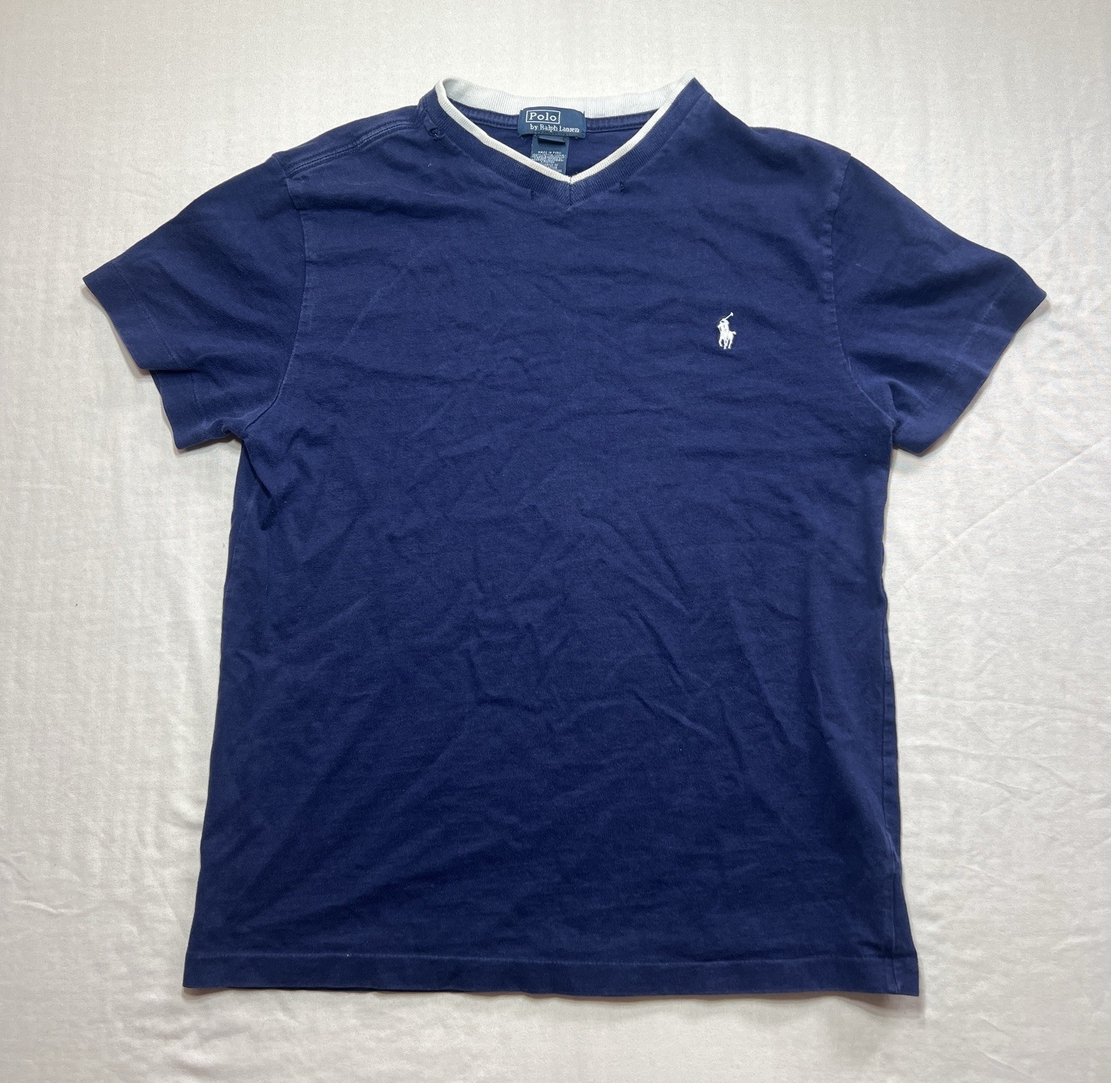 Polo Ralph Lauren T Shirt Ragazzo M 10 12 Blu Pony Scollo V Manica Corta Bambini Giovani