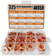 325 PCS, 10 Sizes, Premium Copper Metric Sealing Crush Washers Assortment Kit, U
