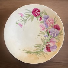 Limoges France Hand Painted 8” Sweet Peas J.P.L. Rare Signed Stringham Gold Trim