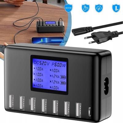 USB C Ladegerät 60W USB Ladegerät Mehrfach 8-Port Multi Ladestation Geräte DHL