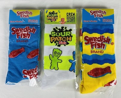 Sweet&Sour Candy Men's Crew Socks Size 6-12 Swedish Fish Sour Patch Lot of 3 New