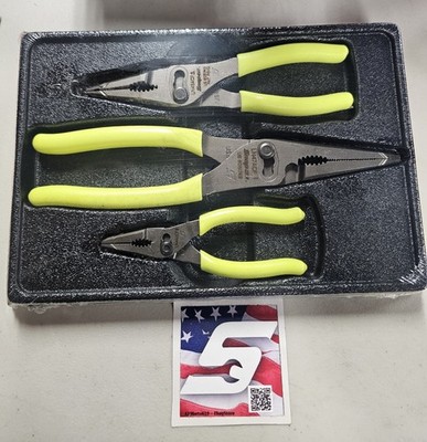 Snap-On Tools USA NEW HI VIZ 3pc Long Nose Slip Joint Pliers Set