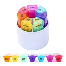 Weekly Pill Organizer 7 Day 4 Times a Day, Medicine Box Round Storage Holder ...