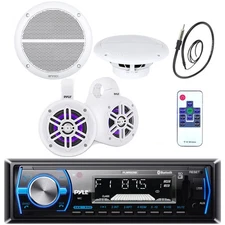 Pyle Boat Bluetooth USB Radio, 6.5" Speakers, LED 4" Tower Speakers, Antenna