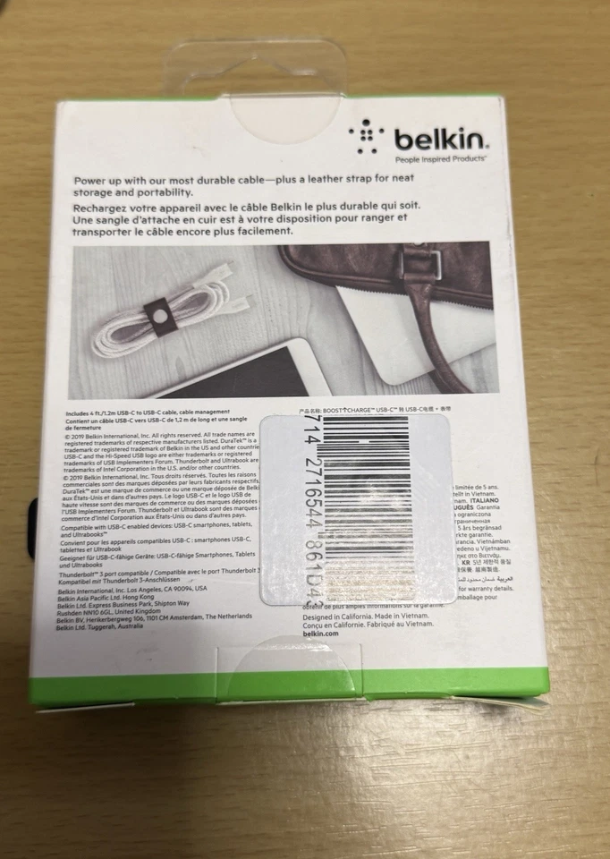 BELKIN USB-C To USB-C Cable + Strap 1.2M 4ft (F8J241bt04-WHT) - Image 2 of 2