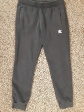 Mens Large Adidas Trefoil Essentials Black Fleece Jogger Pants Zip Pockets