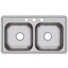 Dayton 33 In. Drop-In Double Bowl 22-Gauge Stainless Steel Kitchen Sink Only