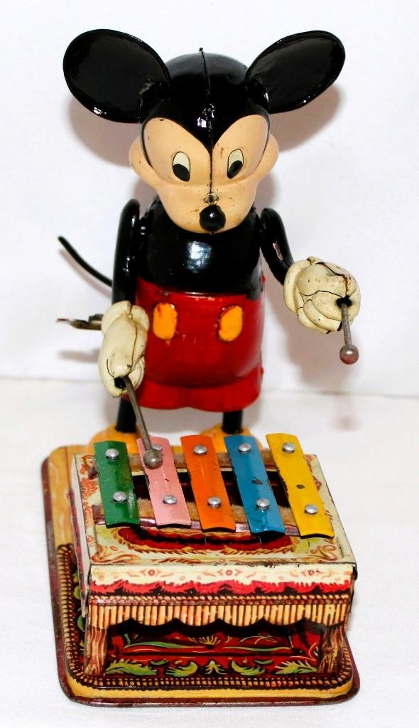 DISNEY 1950s ALL METAL VERSION MICKEY MOUSE XYLOPHONE LINEMAR WIND-UP TOY-WORKS