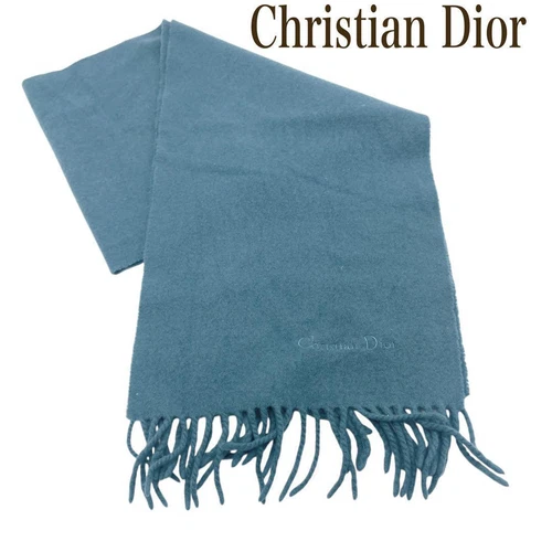 Authentique écharpe Christian Dior motif logo laine bleu 126 x 27 cm saison hiver