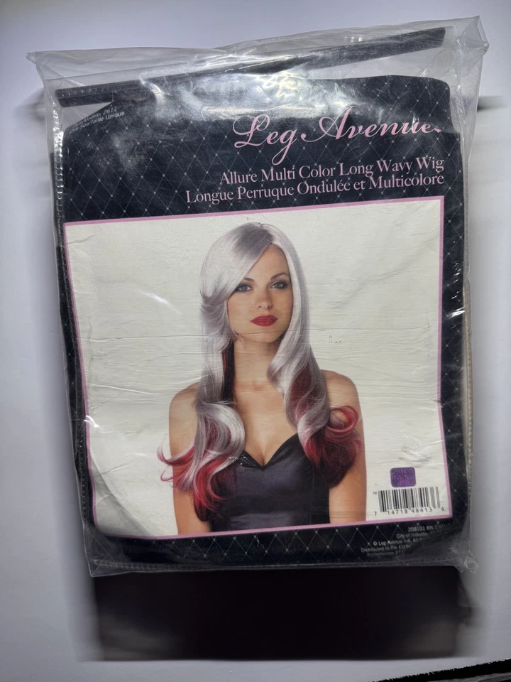 Leg Avenue Allure Long Wavy Wig White Grey and Red Halloween Rave Costume Hair - Image 2 of 4