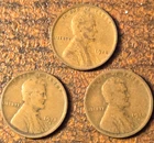 (1918-P/D/S)  Lot of 3 Lincoln Cents  in VG + to VF Condition, Brown Color