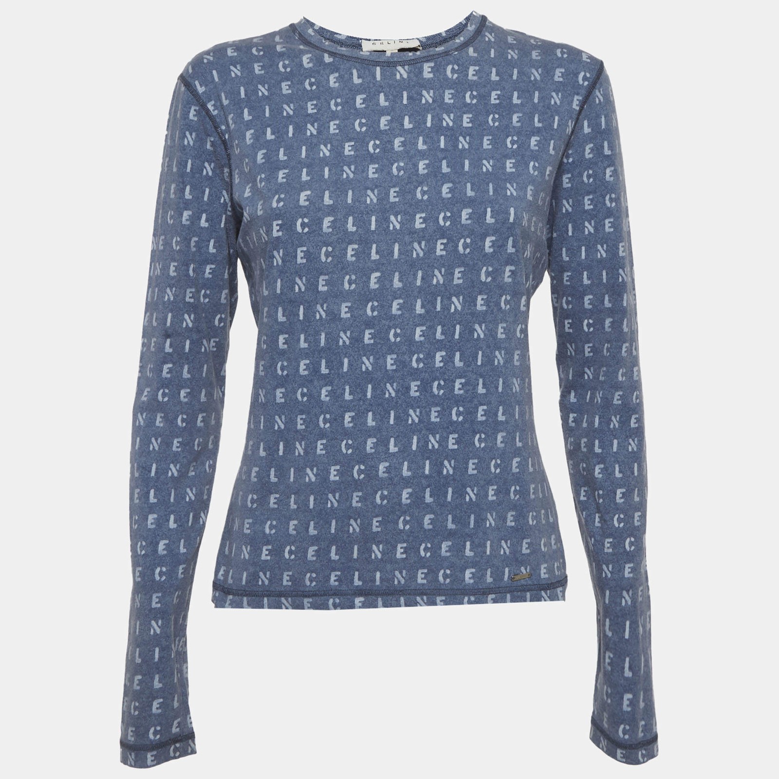Celine Blue Logo Print Jersey Long Sleeve Top L