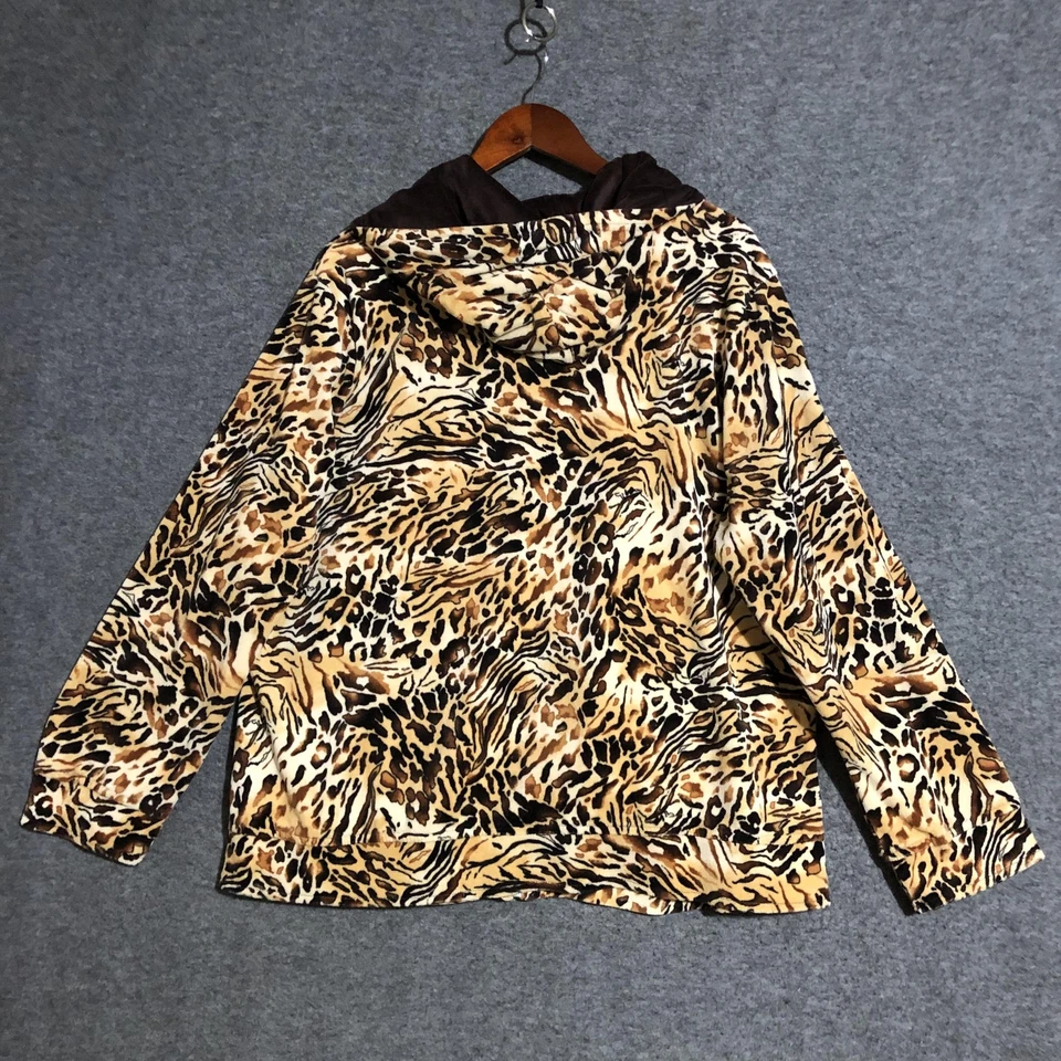 Sudadera con Capucha Rebecca Malone Terciopelo Para Mujer 1X Marrón Leopardo Estampado Animal Cremallera Completa Boho Foto 2 de 4