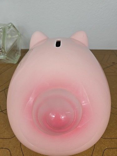 Large Vintage Mid Century Ceramic Fat Belly Big Eyed Pink Piggy Bank - Picture 9 of 19