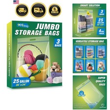25 Gallon Jumbo Storage Bags, 35 x 24 Resealable Clear Bags with Handle, Ex...