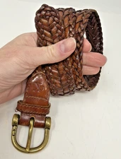 Calvin Klein Braided Leather Belt Men's Brown Woven 36 Classic OG Hip Dad Casual