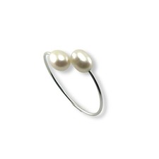 Solid Sterling Silver .925 Twin White Freshwater Pearl Cocktail Ring