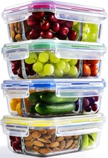 Glass Meal Prep Containers - 4-Pack 35 Oz. 3 Compartment Bento Box Lunch Cont...