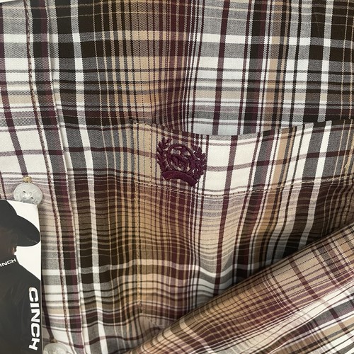 NWT Cinch Rust/Bwn Plaid Boys Button Down LongSleeve Western/Rodeo Shirt Size 10 - Picture 7 of 10