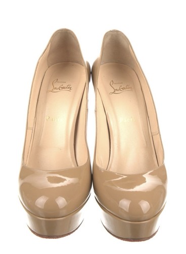 Christian Louboutin High Heel Pumps Beige Enamel Round Toe Size 41 - Picture 5 of 5
