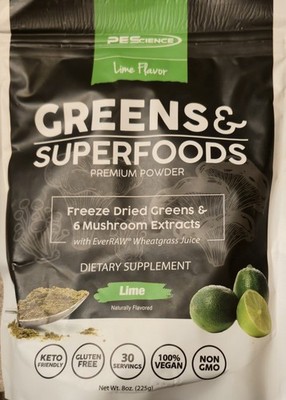 PEScience GREENS & SUPERFOODS 8 oz Size (30 Serv) Natural Lime Flav BEST BY 8/26