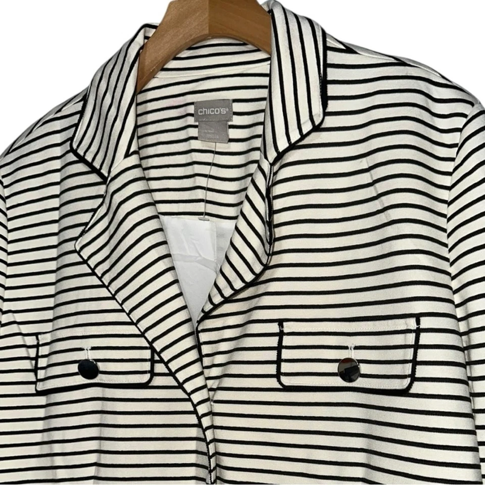 Blazer Chico’s Mujer Talla 2 M Blanco y Negro Rayas Clásico Jersey Elástico Tejido Foto 4 de 4