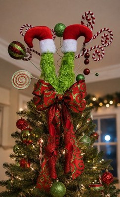Grinch Christbaumspitze mit Schleife | große grüne Monster Baumspitze | Deko