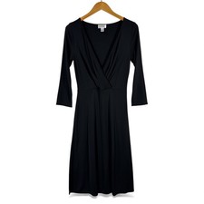 Ann Taylor LOFT Women's A-Line Middi Dress Size 6 Black Plunge V-Neck