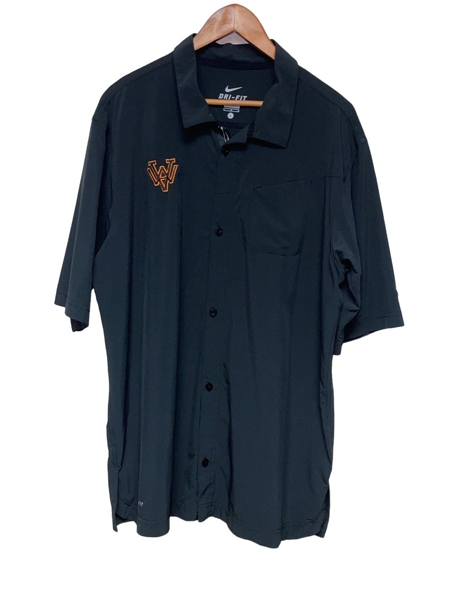 Nike Dri-Fit West Virginia Short Sleeve Button Down Black Shirt Men's Size  Large