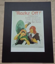 Masks Off Let's Be Real Vintage Poster Art Matted Print Actors Social Mesage Vtg