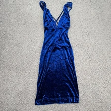 Michi By Boule De Niege Womens Blue Velvet Dress Crisscross Back  V Neck Size S