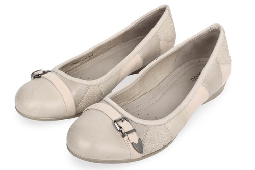 Womens ECCO gray beige leather ballet flats w/ strap shoes sz. 37