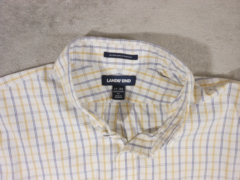 Lands End Shirt Men's 17-34 Button Up Long Sleeve Non Iron Yellow Plaid Casual - Image 2 of 4