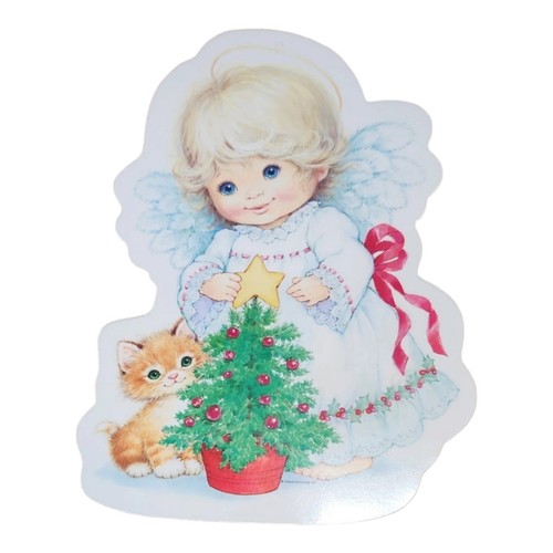 Decorazione fustellata natalizia vintage albero Gibson angelo gatto cartone retrò - Foto 2 di 5