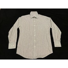 Alex Cannon Men's Button Down Long Sleeve Shirt White Green Stripes Size S
