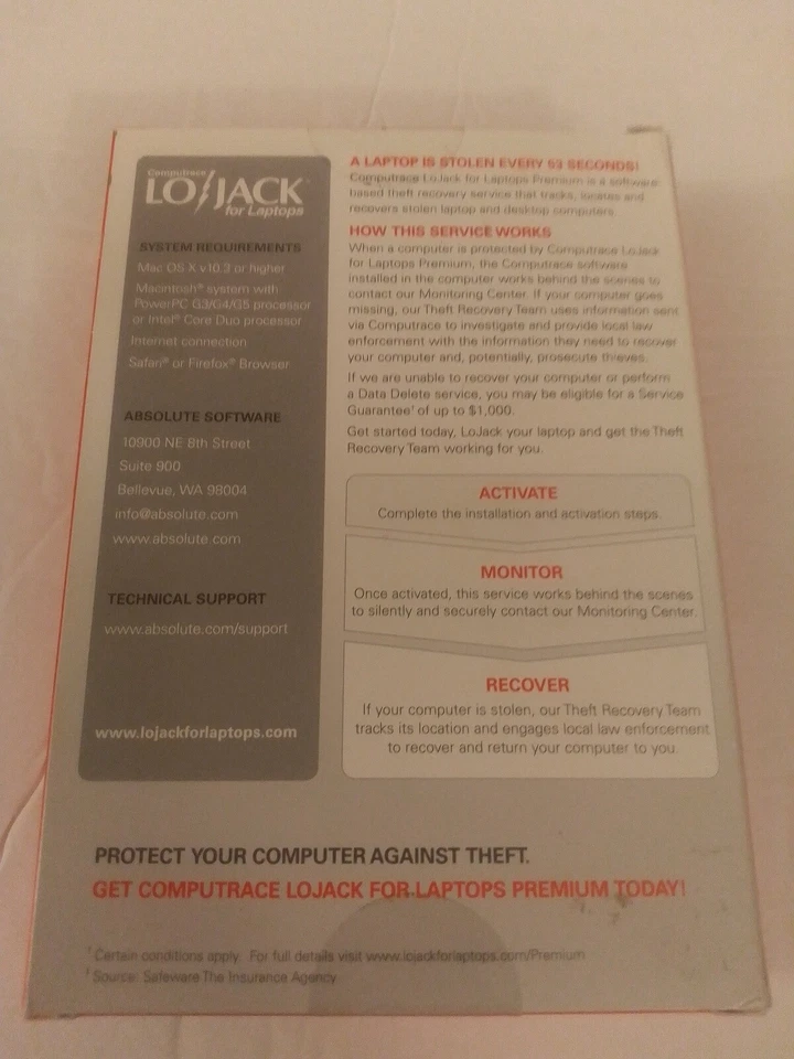 Computrace Lojack For Laptops Premium 1 Year Subscription Mac Version CD-ROM - Image 3 of 4
