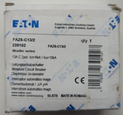 Eaton Moeller FAZ6-C13/2 MCB 13A 2-polig C-Typ 6kA 239102 - neuer Kunststoff abgeplatzt