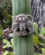 Artisan Hand Made Grecian Owl Sterling Silver Adjustable Ring Sz9.5 .A16c