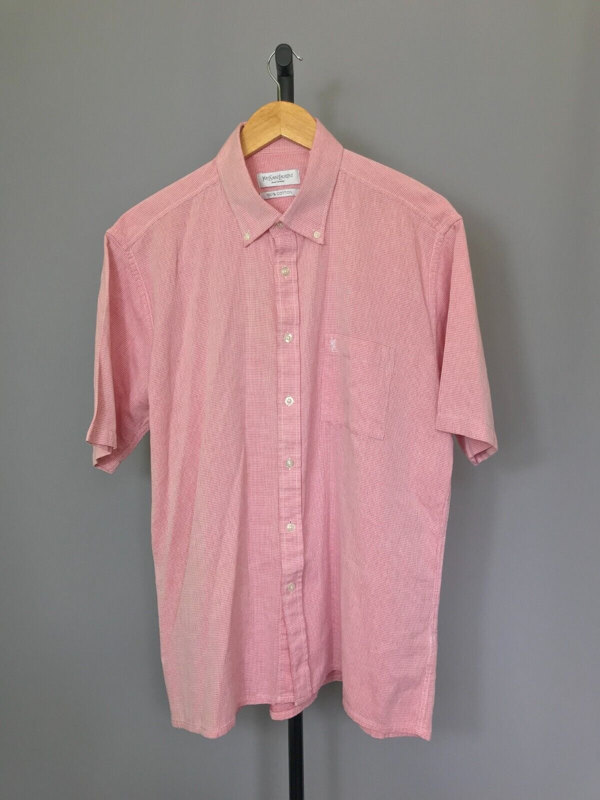 Camicia a maniche corte da uomo rosa Yves Saint Laurent bianca a quadretti...
