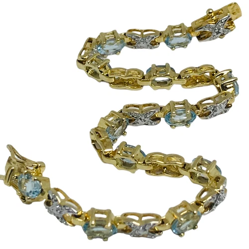 Ross simons sterling silver gold tone blue topaz 10 grams 7.25” - Picture 7 of 8