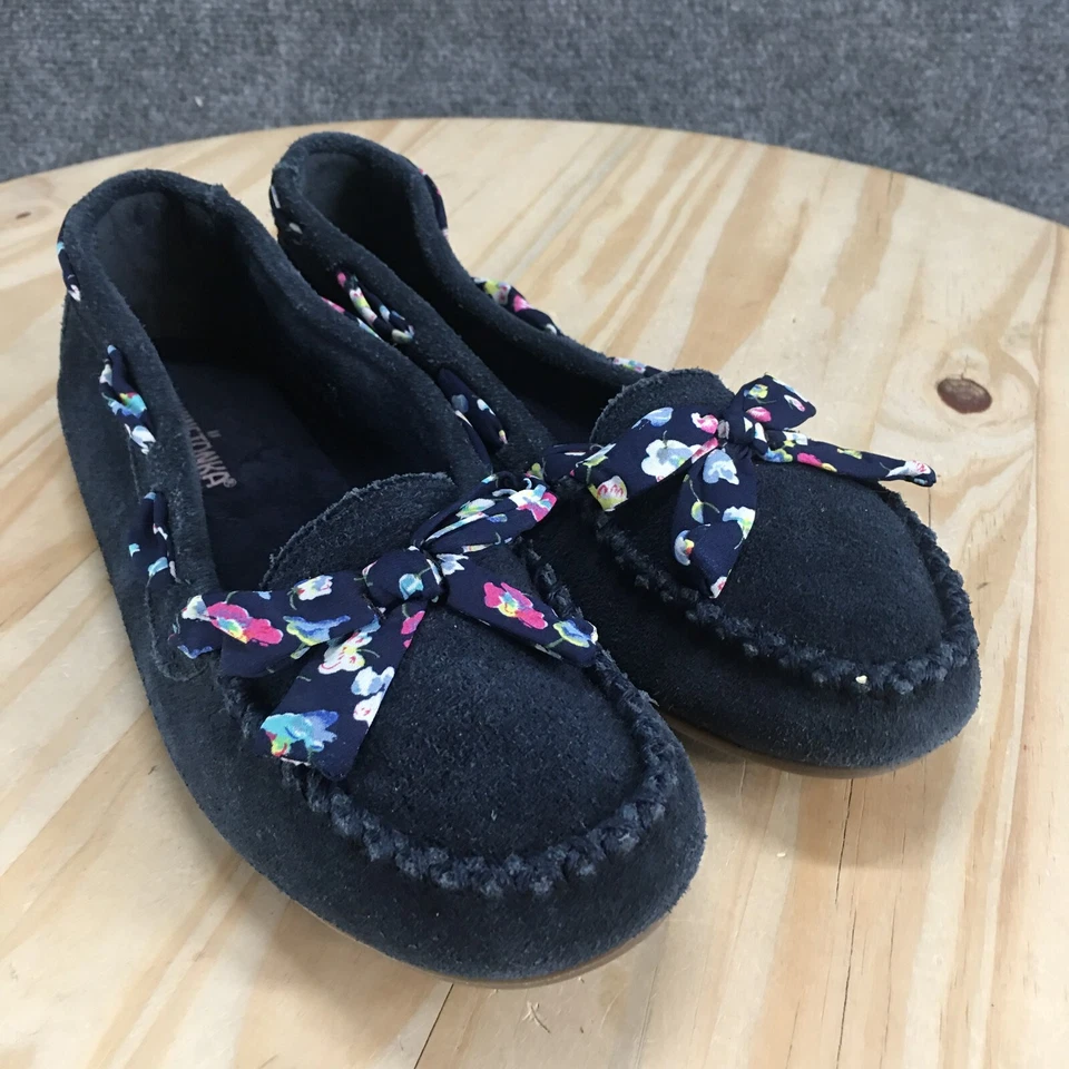 Minnetonka Shoes Womens 10 Blue Floral Bow Moccasin Slip On Flats Suede 69595 - Image 3 of 4